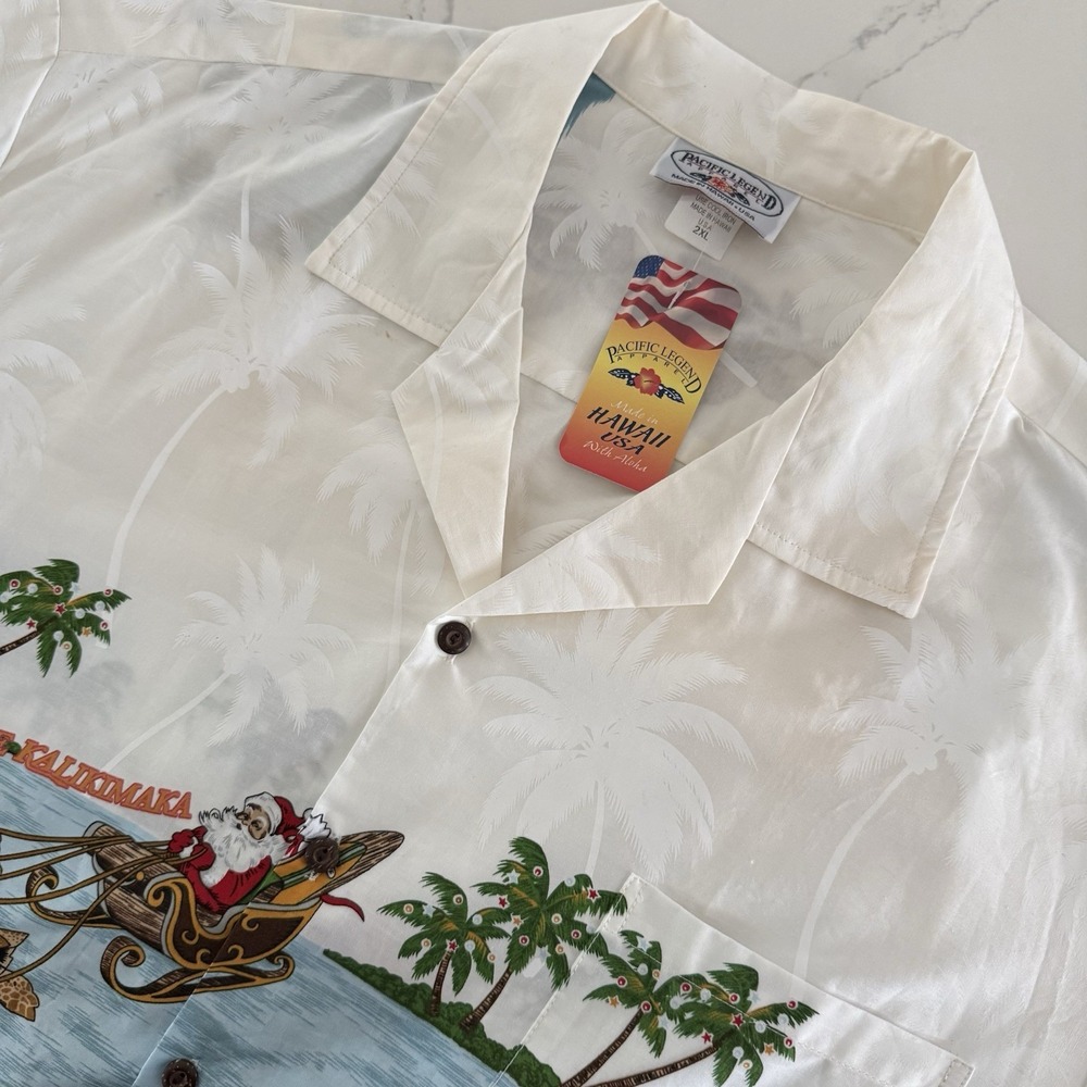 NWT Pacific Legend Hawaiian Shirt 2XL White Hawaii Santa Claus Christmas Turtles